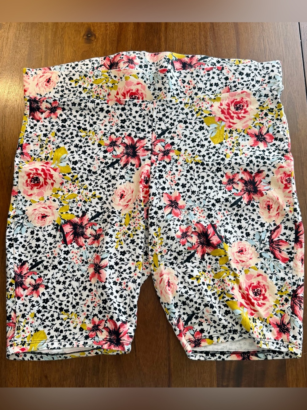 torrid White Floral Bike Shorts with Pink and Yellow Blooms